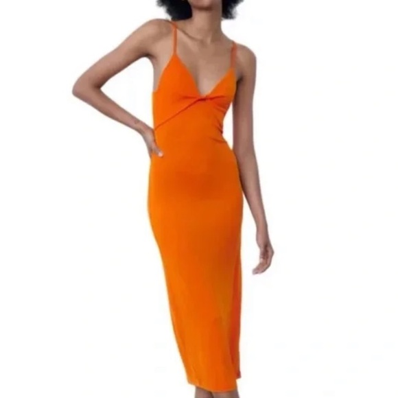 NWOT ZARA CUT OUT PLEATED DRESS ORANGE 0264/323 - Picture 1 of 5